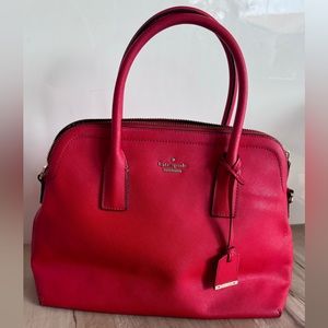 Kate Spade red tote with detachable crossbody strap accessory